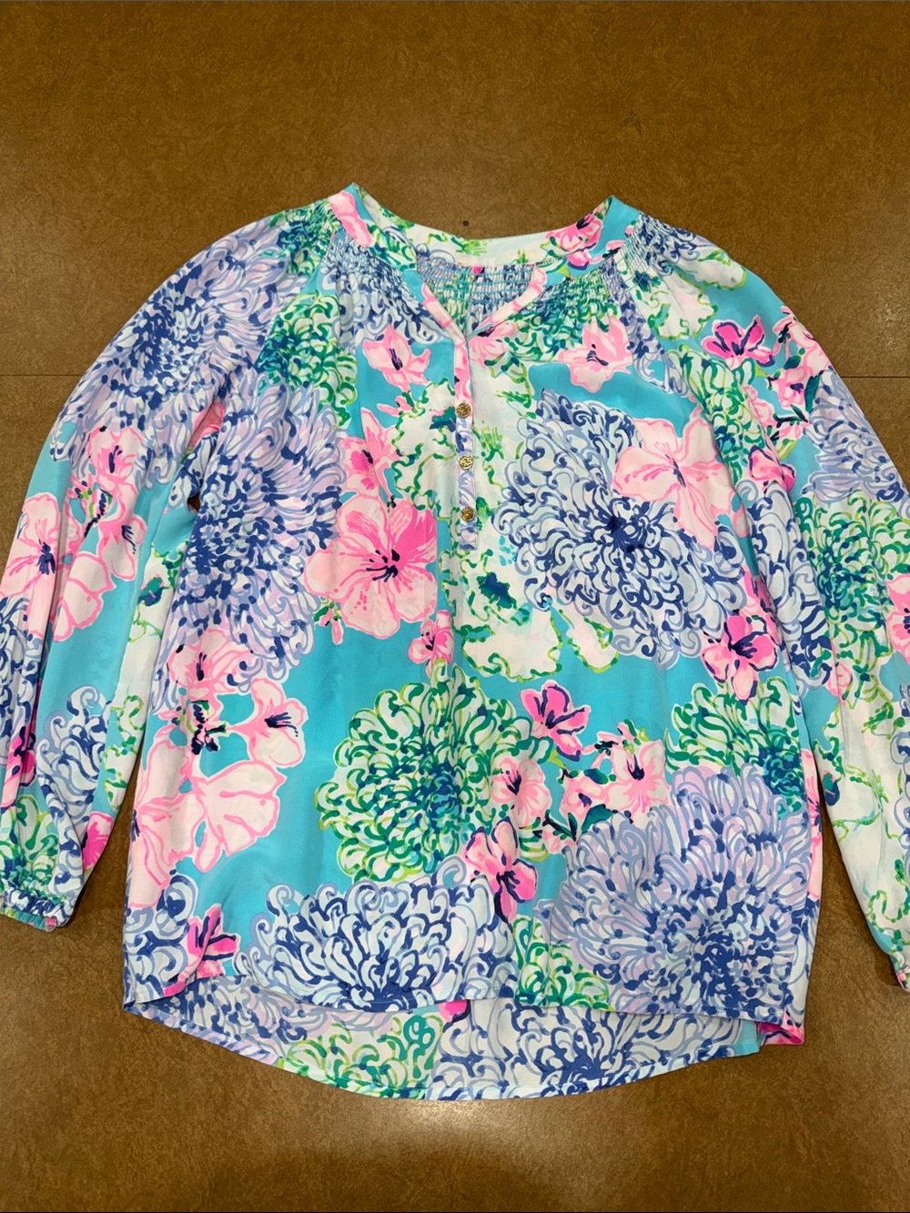 Lilly Pulitzer Elsa Top Bohemian Queen Aqua Floral w/Pink & Blue*See ALL Photos